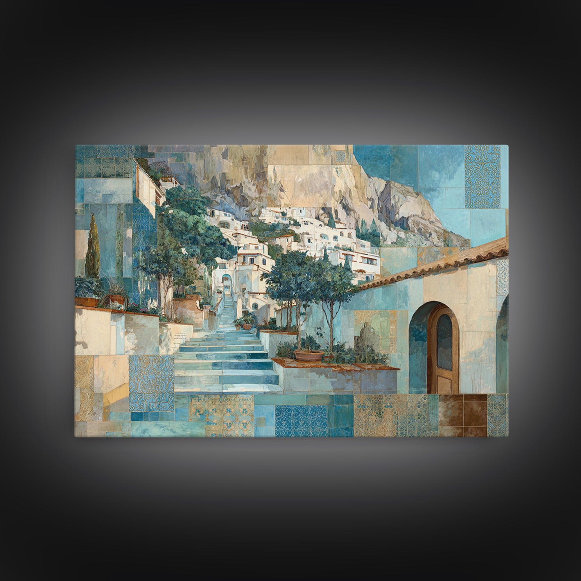Amalfi Coast Cliffs Canvas Print, Italian Villa Art, Coastal Wall Art, Living Room Decor, Oil Painting, Villa, IVA-3x2-89
