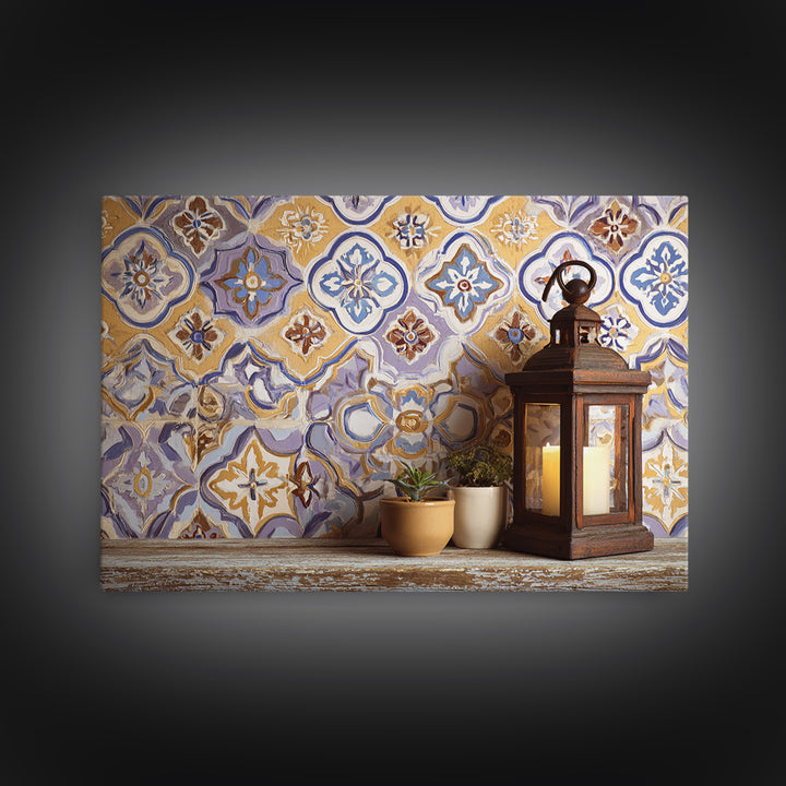 Italian Tile Pattern Canvas Print, Italian Villa Art, Coastal Decor, Living Room Decor, Fine Art, Villa, Landscape Print, IVA-3x2-93