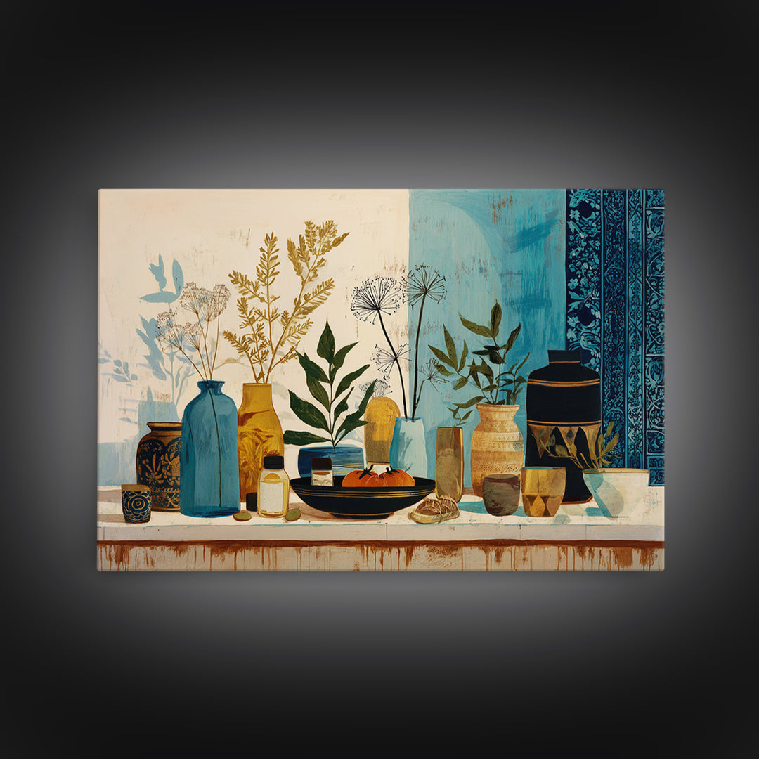 Pasta Herbs and Tomatoes Still Life Framed Canvas Print, Italian Villa Art, Colorful Wall Art, Living Room Decor, Villa, IVA-3x2-95