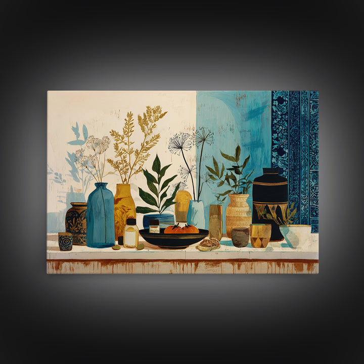 Pasta Herbs and Tomatoes Still Life Framed Canvas Print, Italian Villa Art, Colorful Wall Art, Living Room Decor, Villa, IVA-3x2-95