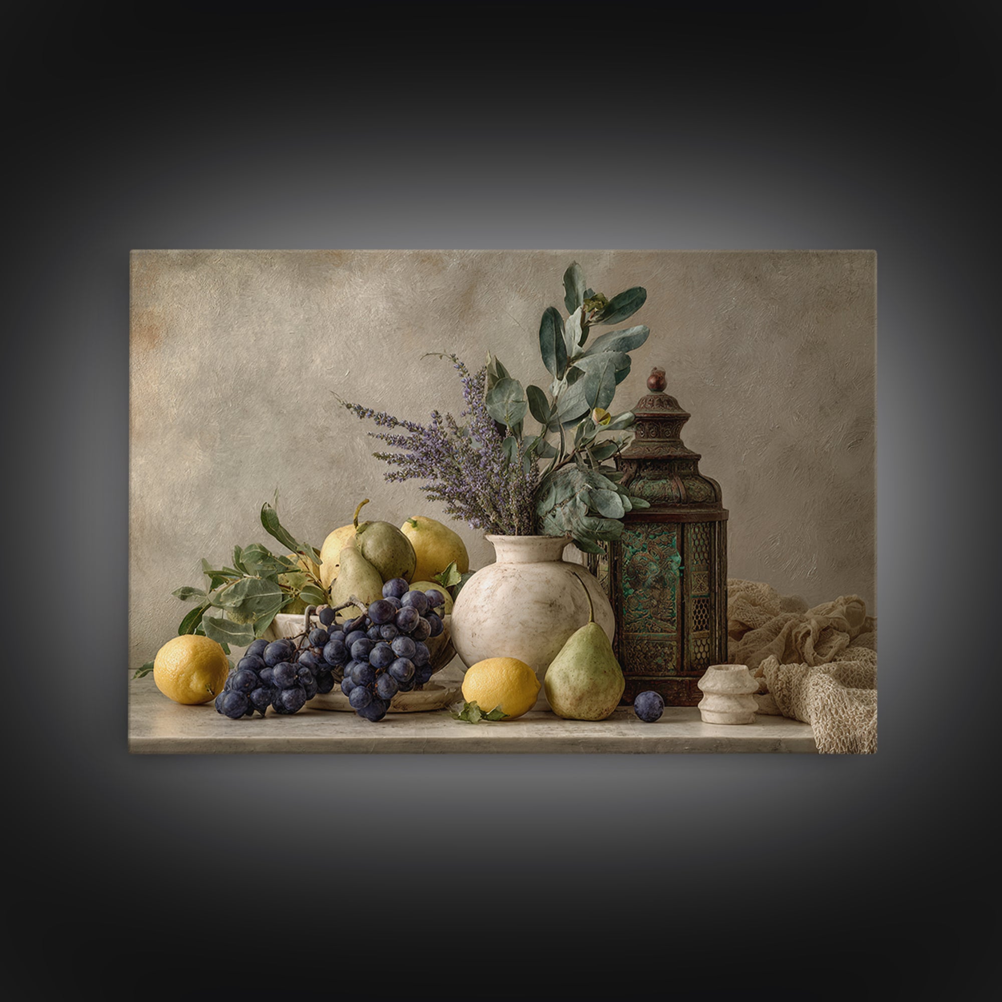 Marble Fruit Still Life Framed Canvas Print, Italian Villa Art, Digital Download Art, Living Room Decor, Fine Art, Villa, IVA-3x2-99