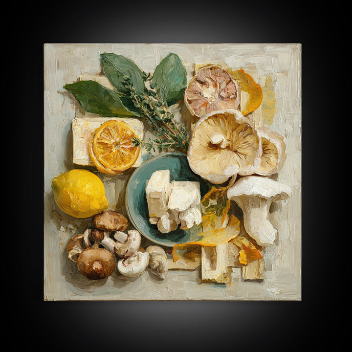 Mushrooms and Thyme Botanical Study Canvas Print, Kitchen Art, Kitchen Wall Art, Kitchen Decor, Watercolor Art, Kitchen, KIT-1x1-15