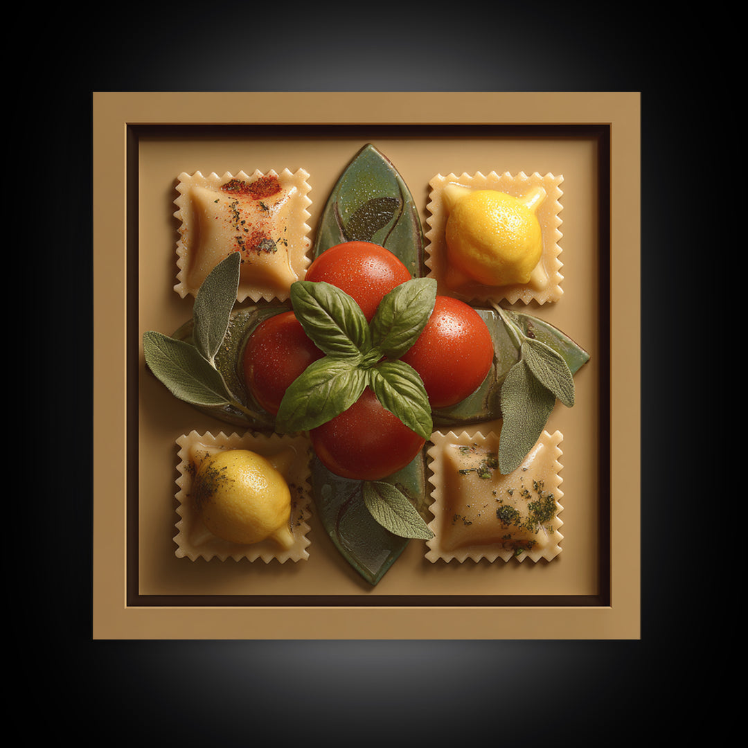 Pasta Lemons and Basil Mediterranean Still Life Canvas Print, Kitchen Art, Dining Room Wall Art, Kitchen Decor, Kitchen, KIT-1x1-17