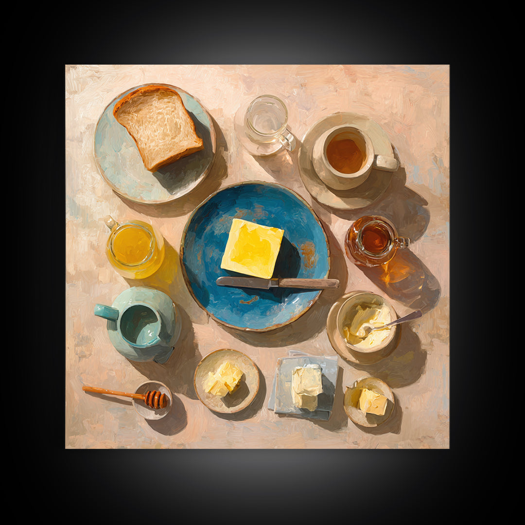 Fresh Bread with Butter and Honey Canvas Print, Kitchen Art, Kitchen Decor, Kitchen, Kitchen Art Print, Bar Cart Decor, KIT-1x1-18