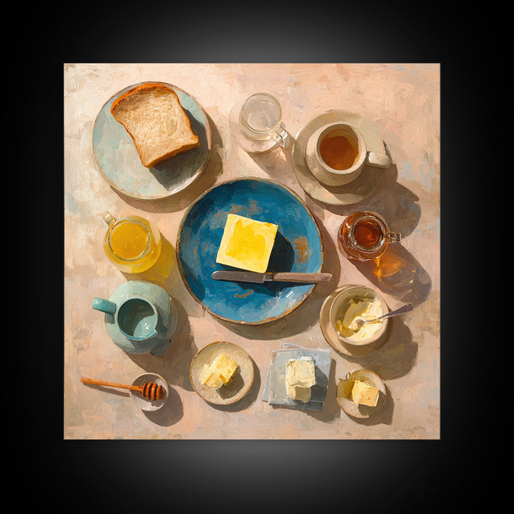 Fresh Bread with Butter and Honey Canvas Print, Kitchen Art, Kitchen Decor, Kitchen, Kitchen Art Print, Bar Cart Decor, KIT-1x1-18