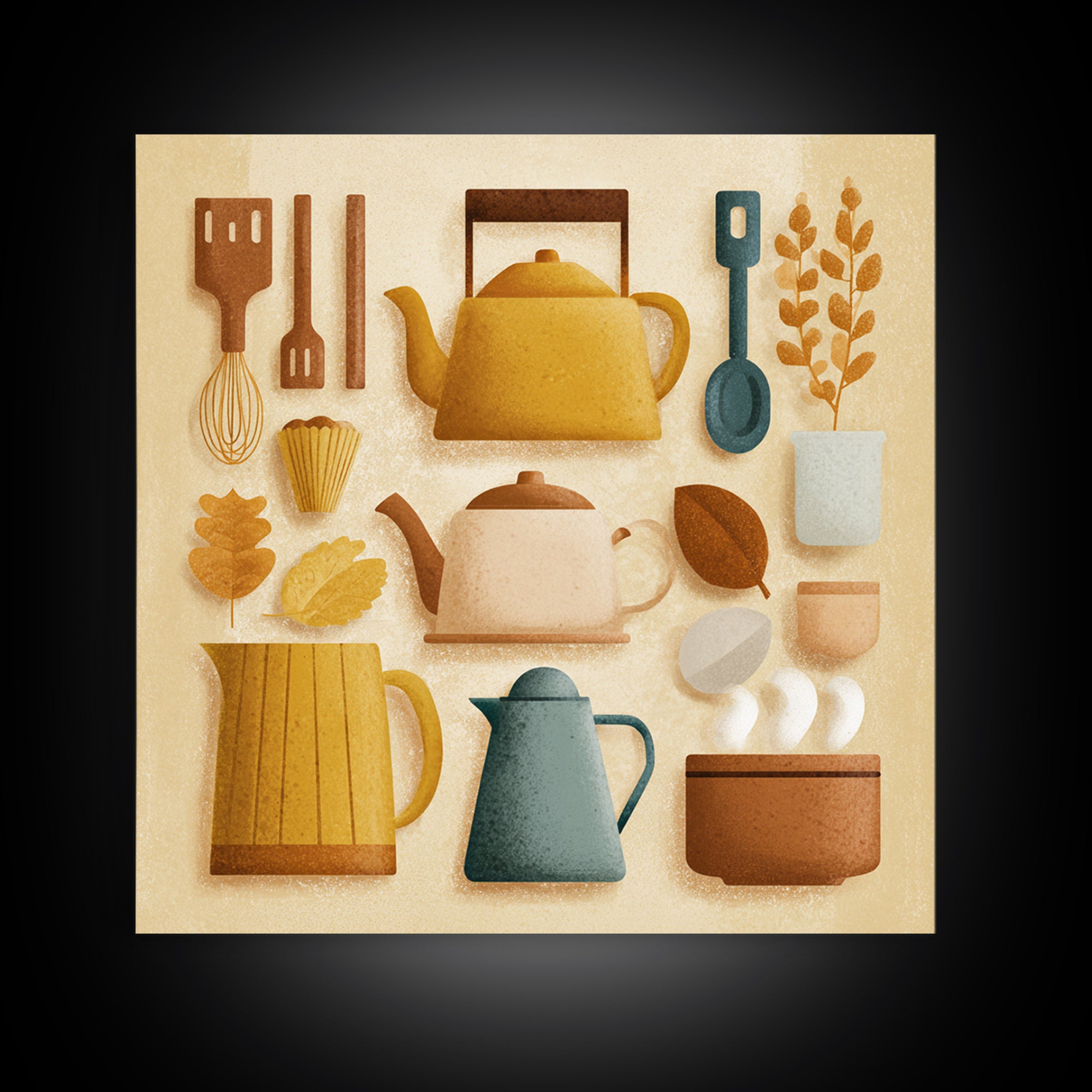 Kitchen Utensil Silhouettes Framed Canvas Print, Kitchen Art, Kitchen Print, Kitchen Decor, Fine Art, Kitchen, Art Print, KIT-1x1-21