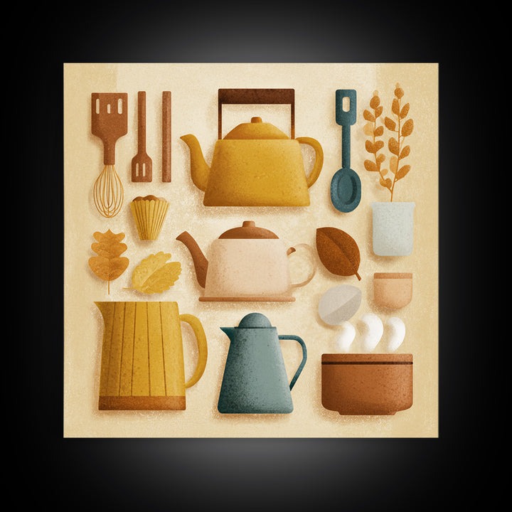 Kitchen Utensil Silhouettes Framed Canvas Print, Kitchen Art, Kitchen Print, Kitchen Decor, Fine Art, Kitchen, Art Print, KIT-1x1-21