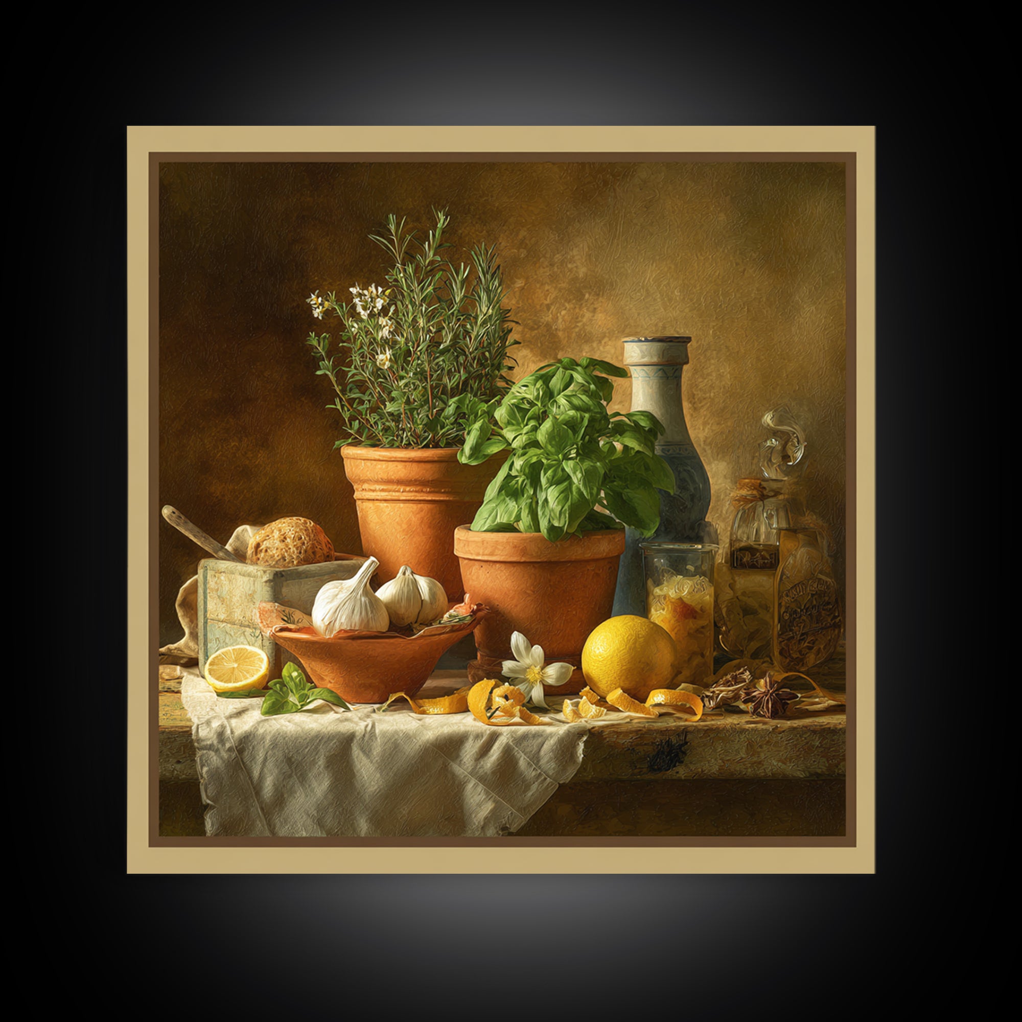Fresh Herbs in Terracotta Pots Canvas Print, Kitchen Art, Modern Decor, Kitchen Decor, Fine Art, Kitchen, Home Decor, KIT-1x1-25