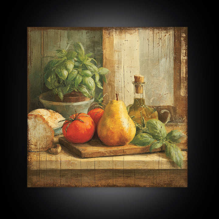 Farmhouse Pears on a Wooden Board Framed Canvas Print, Kitchen Art, Statement Artwork, Kitchen Decor, Abstract Art, Kitchen, KIT-1x1-33