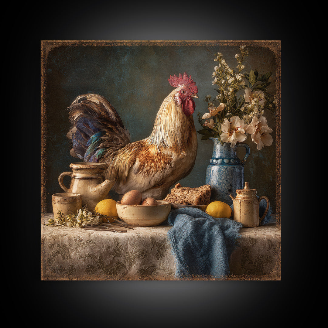 Rooster Portrait for Country Kitchen Charm Framed Canvas Print, Kitchen Art, Art Print, Kitchen Decor, Oil Painting, Kitchen, KIT-1x1-40