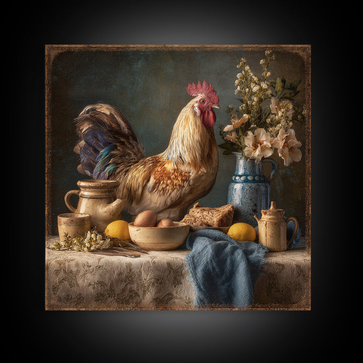 Rooster Portrait for Country Kitchen Charm Framed Canvas Print, Kitchen Art, Art Print, Kitchen Decor, Oil Painting, Kitchen, KIT-1x1-40