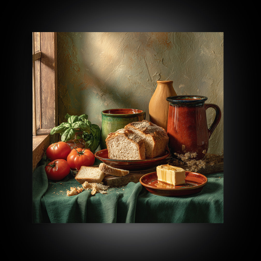 Fresh Bread with Butter and Honey Framed Canvas Print, Kitchen Art, Kitchen Prints, Kitchen Decor, Abstract Art, Kitchen, KIT-1x1-42