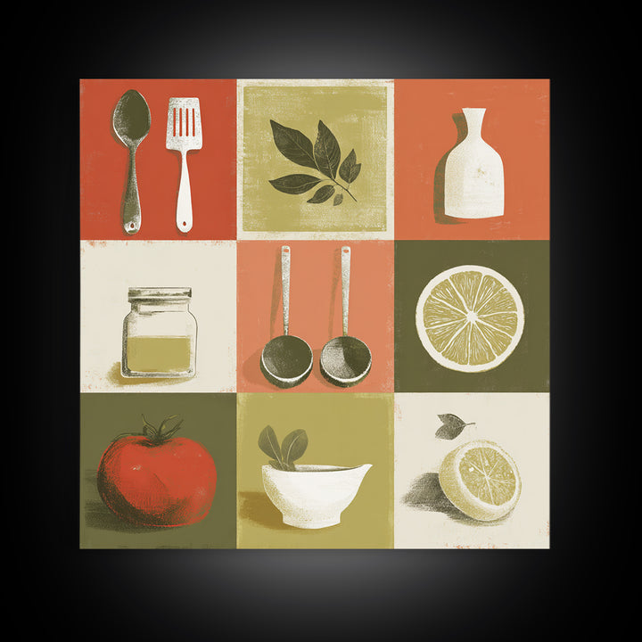 Kitchen Utensil Silhouettes Canvas Print, Kitchen Art, Neutral Decor, Kitchen Decor, Abstract Art, Kitchen, Wall Art, KIT-1x1-45