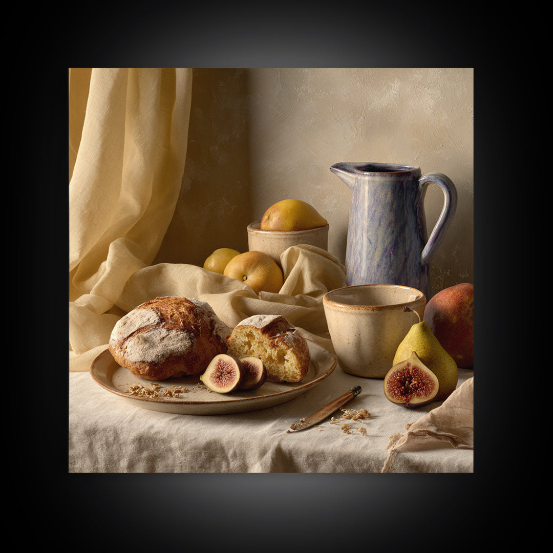 Figs Pomegranates and Linen Composition Framed Canvas Print, Kitchen Art, Poster Art, Kitchen Decor, Fine Art, Kitchen, KIT-1x1-46