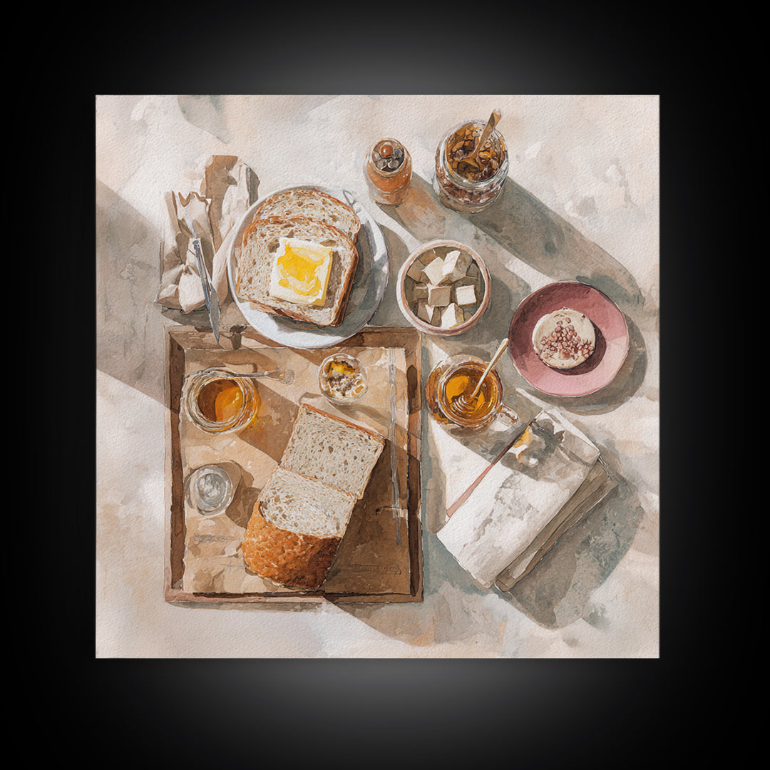 Fresh Bread with Butter and Honey Framed Canvas Print, Kitchen Art, Kitchen Prints, Kitchen Decor, Abstract Art, Kitchen, KIT-1x1-66