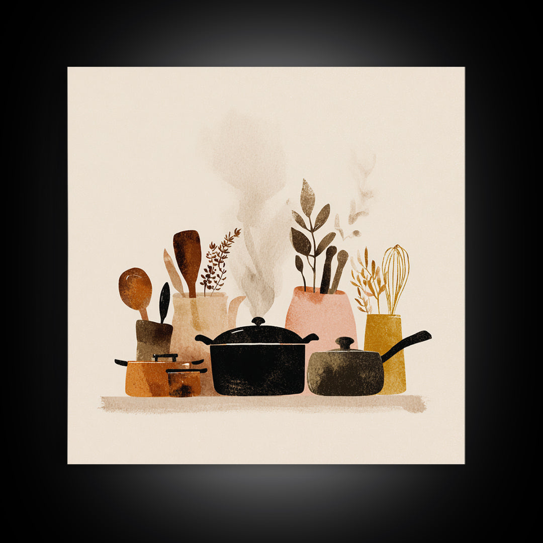 Kitchen Utensil Silhouettes Canvas Print, Kitchen Art, Neutral Decor, Kitchen Decor, Abstract Art, Kitchen, Wall Art, KIT-1x1-69
