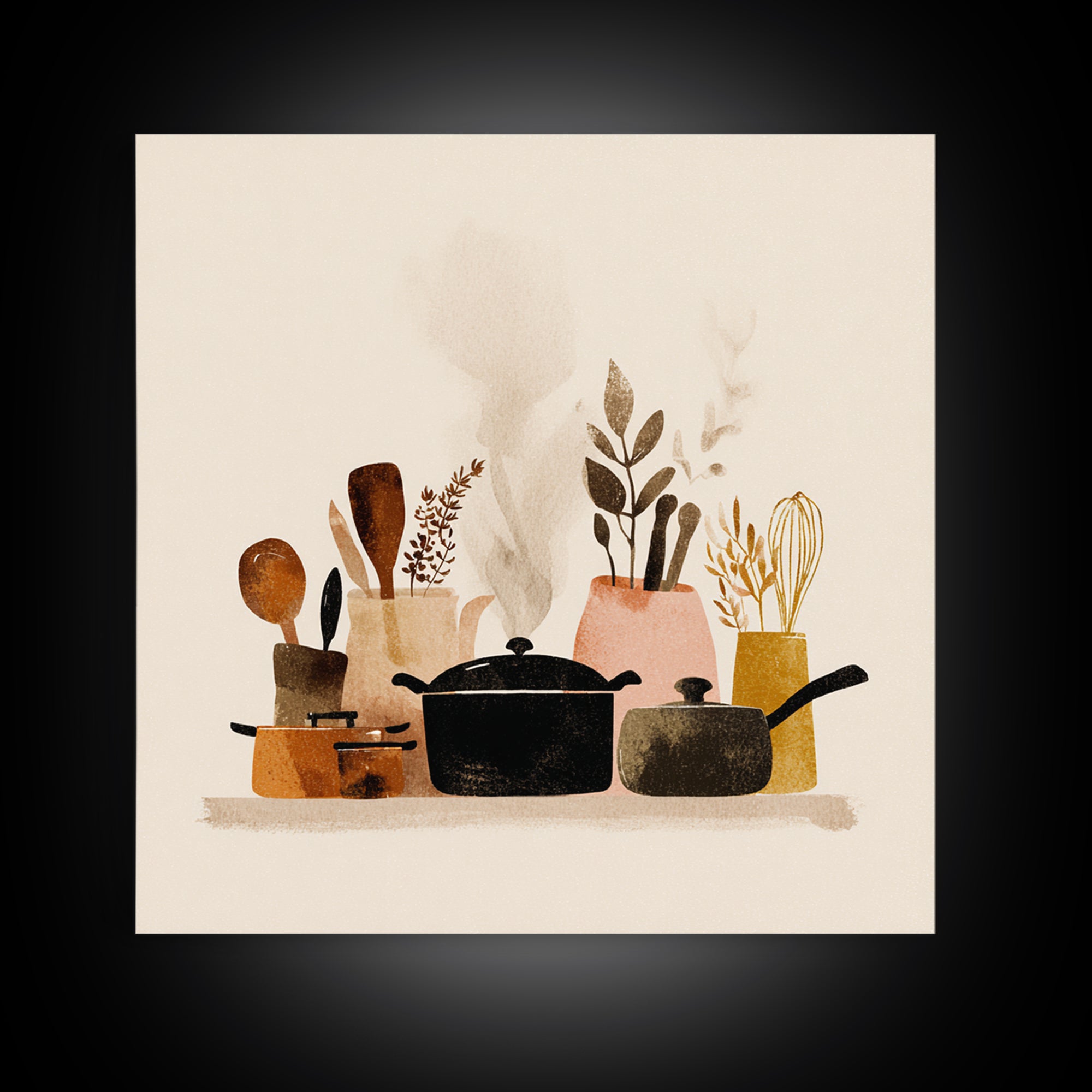 Kitchen Utensil Silhouettes Canvas Print, Kitchen Art, Neutral Decor, Kitchen Decor, Abstract Art, Kitchen, Wall Art, KIT-1x1-69