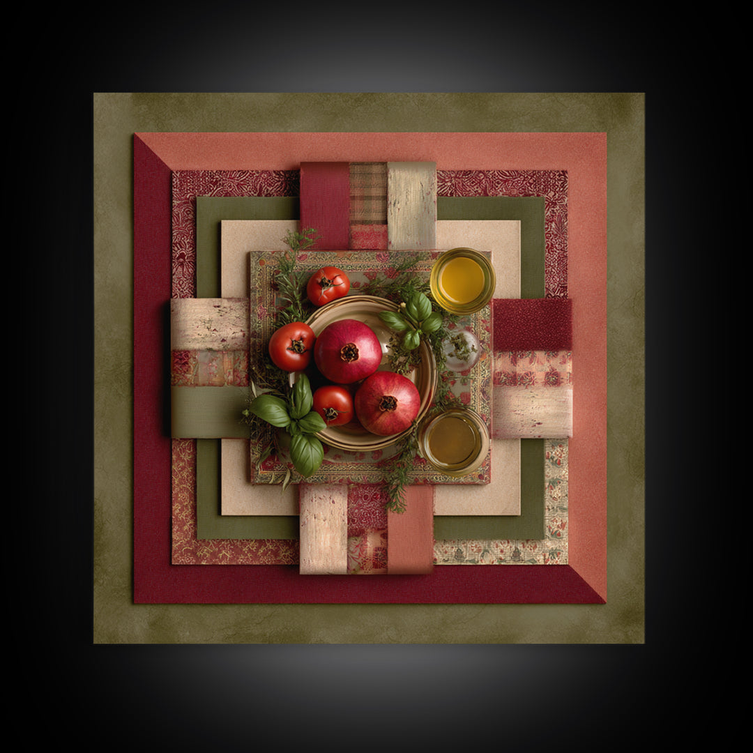 Figs Pomegranates and Linen Composition Framed Canvas Print, Kitchen Art, Poster Art, Kitchen Decor, Fine Art, Kitchen, KIT-1x1-70