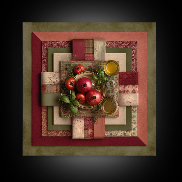 Figs Pomegranates and Linen Composition Framed Canvas Print, Kitchen Art, Poster Art, Kitchen Decor, Fine Art, Kitchen, KIT-1x1-70