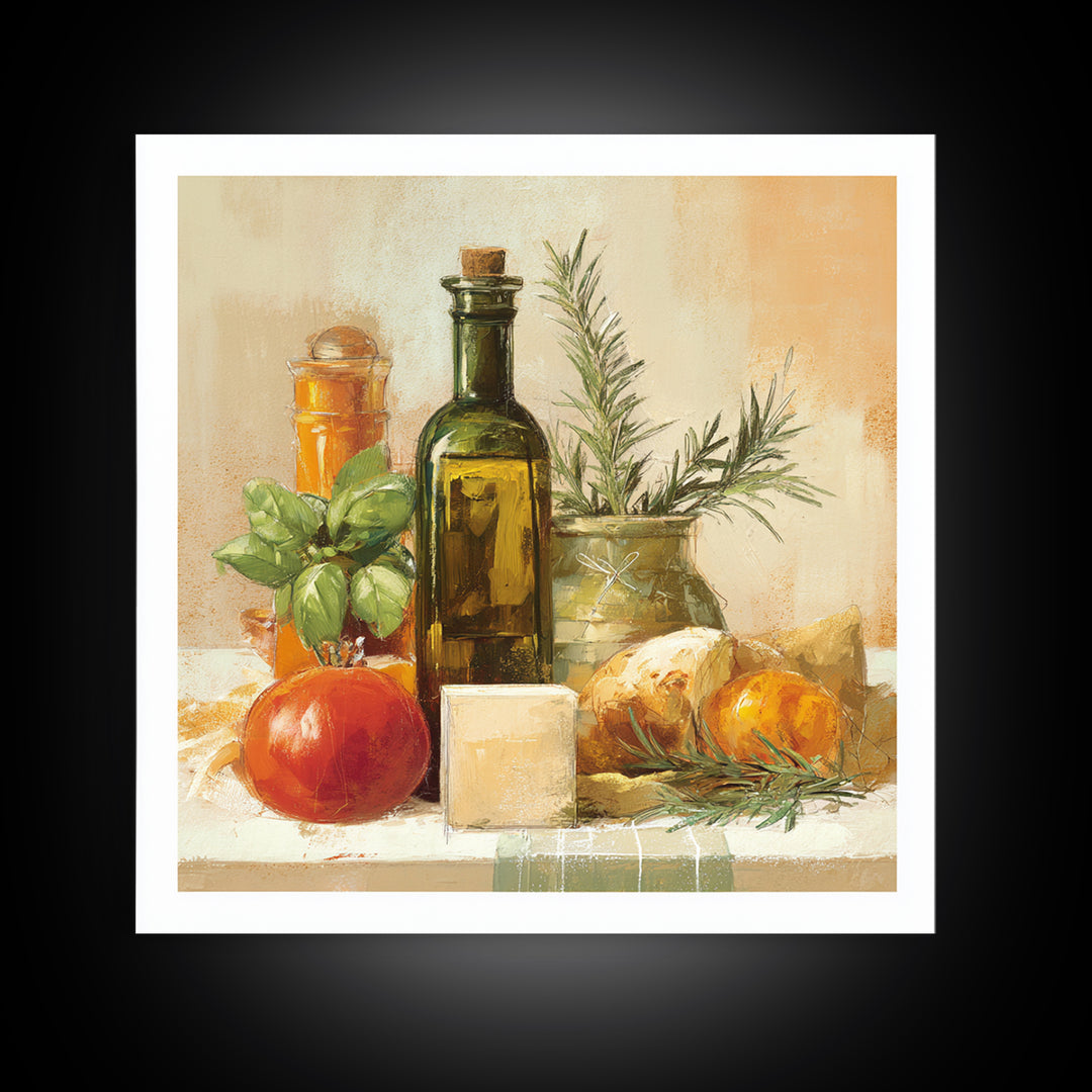 Olive Oil Bottle and Rosemary Branch Canvas Print, Kitchen Art, Room Decor, Kitchen Decor, Fine Art, Kitchen, Digital Art, KIT-1x1-77