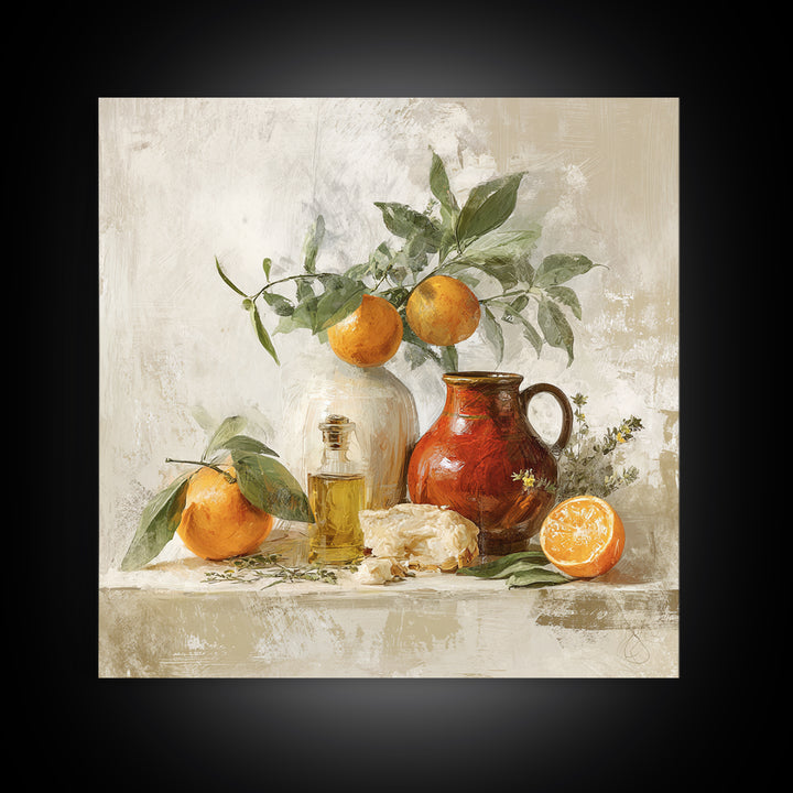 Orange Citrus Botanical Branch Framed Canvas Print, Kitchen Art, Statement Artwork, Kitchen Decor, Oil Painting, Kitchen, KIT-1x1-83