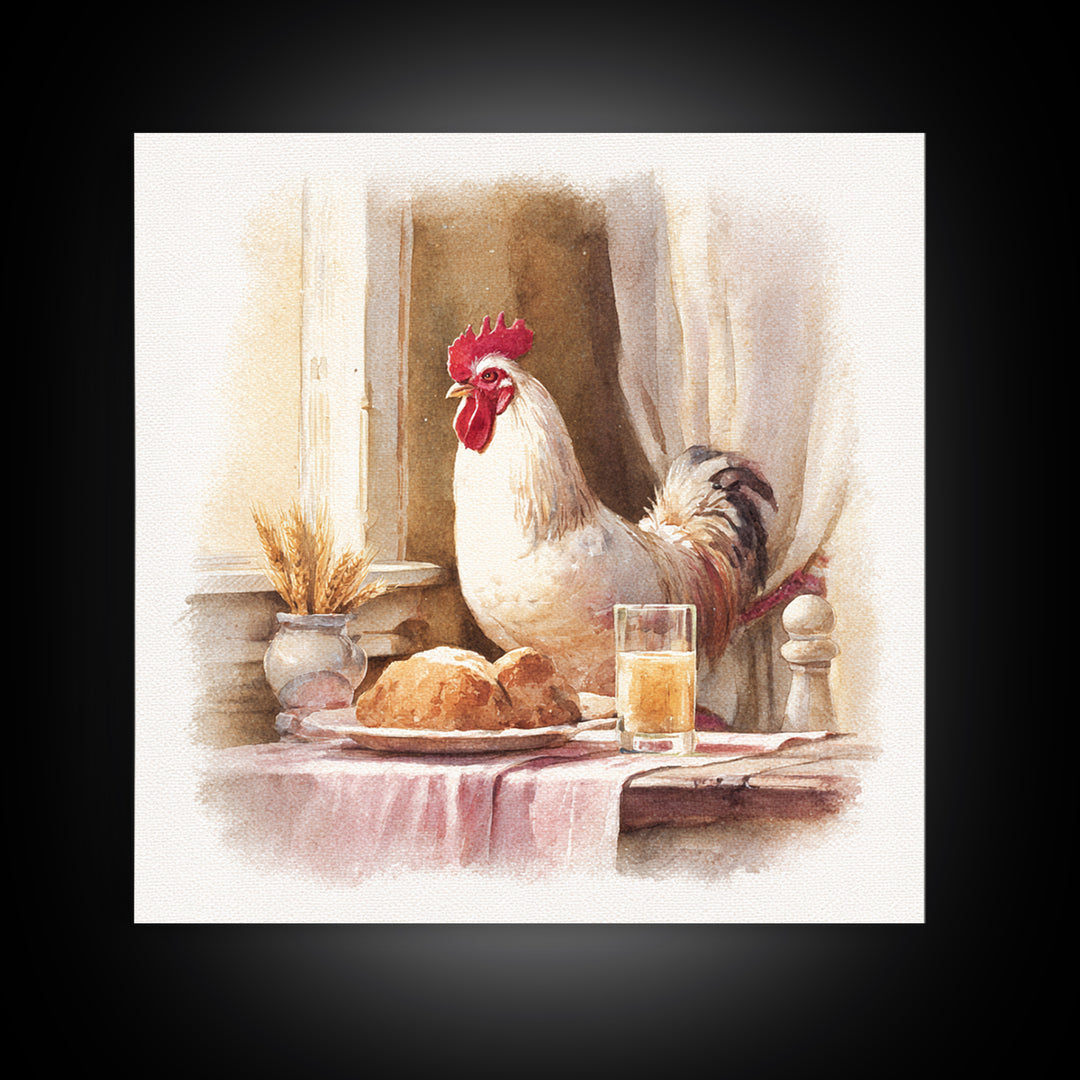 Rooster Portrait for Country Kitchen Charm Framed Canvas Print, Kitchen Art, Textured Painting, Kitchen Decor, Kitchen, KIT-1x1-88