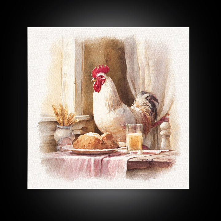 Rooster Portrait for Country Kitchen Charm Framed Canvas Print, Kitchen Art, Textured Painting, Kitchen Decor, Kitchen, KIT-1x1-88
