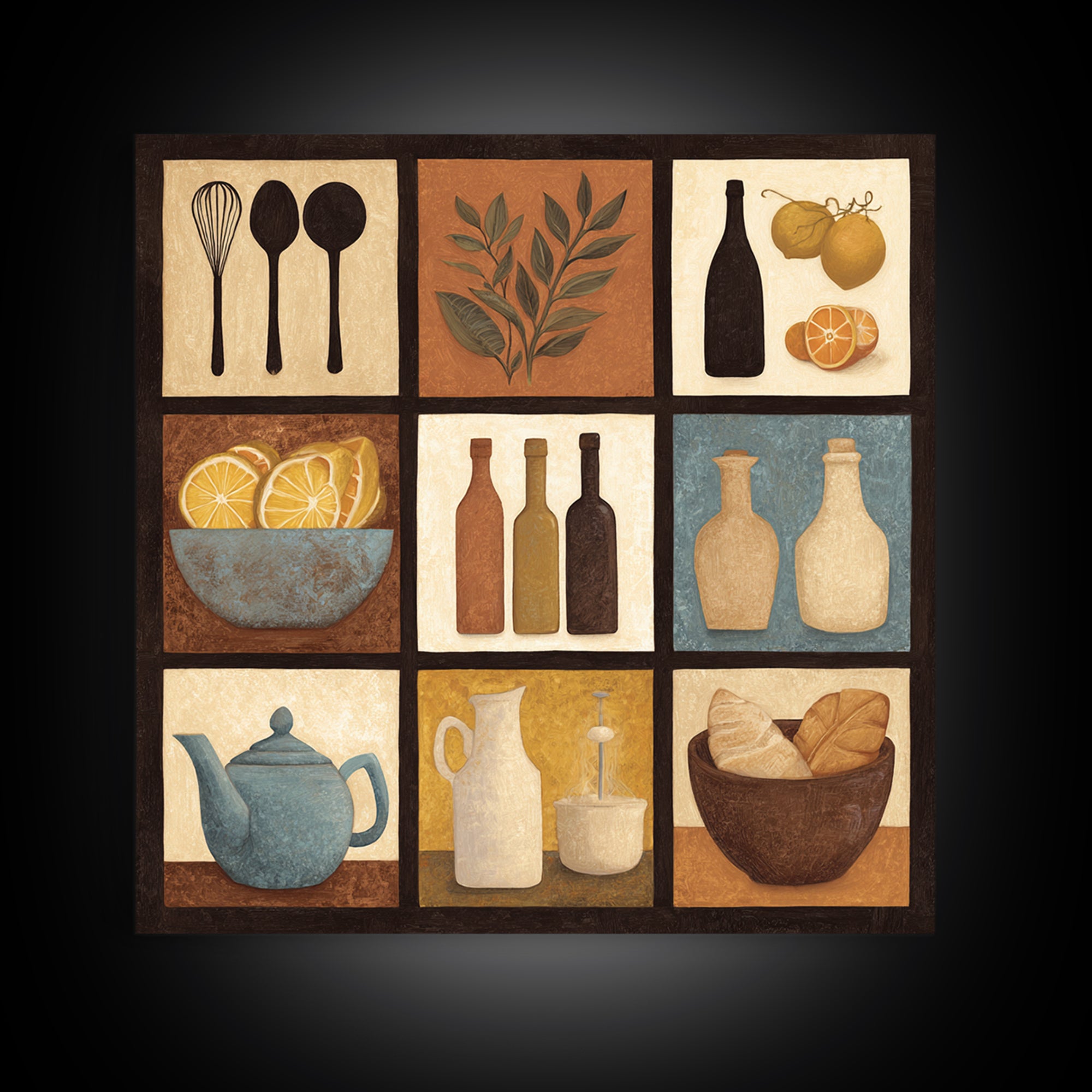 Kitchen Utensil Silhouettes Framed Canvas Print, Kitchen Art, Luxury Decor, Kitchen Decor, Abstract Art, Kitchen, Art Prints, KIT-1x1-93
