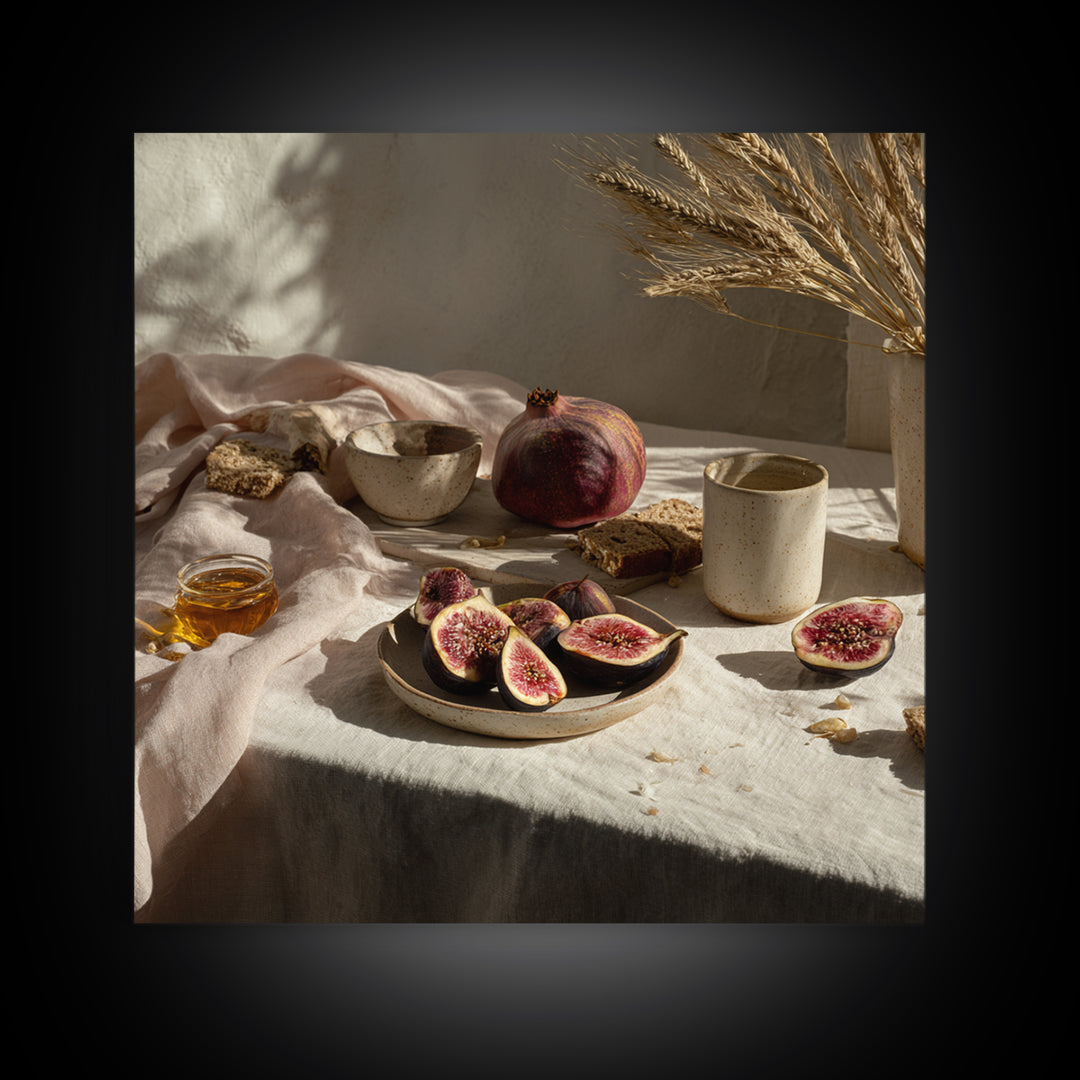 Figs Pomegranates and Linen Composition Canvas Print, Kitchen Art, Kitchen Art Print, Kitchen Decor, Abstract Art, Kitchen, KIT-1x1-94