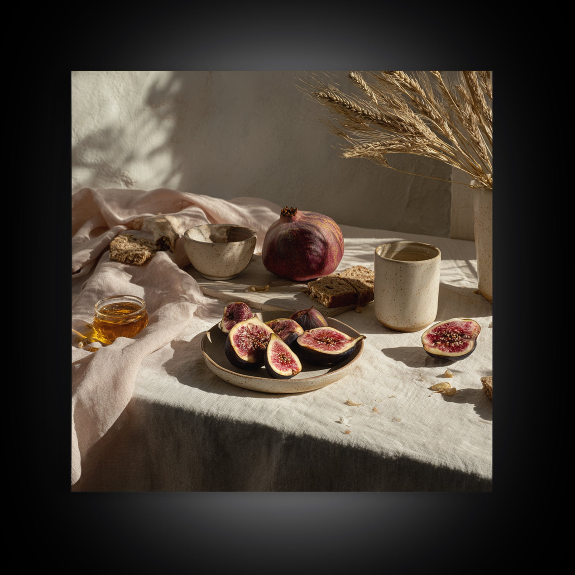 Figs Pomegranates and Linen Composition Canvas Print, Kitchen Art, Kitchen Art Print, Kitchen Decor, Abstract Art, Kitchen, KIT-1x1-94