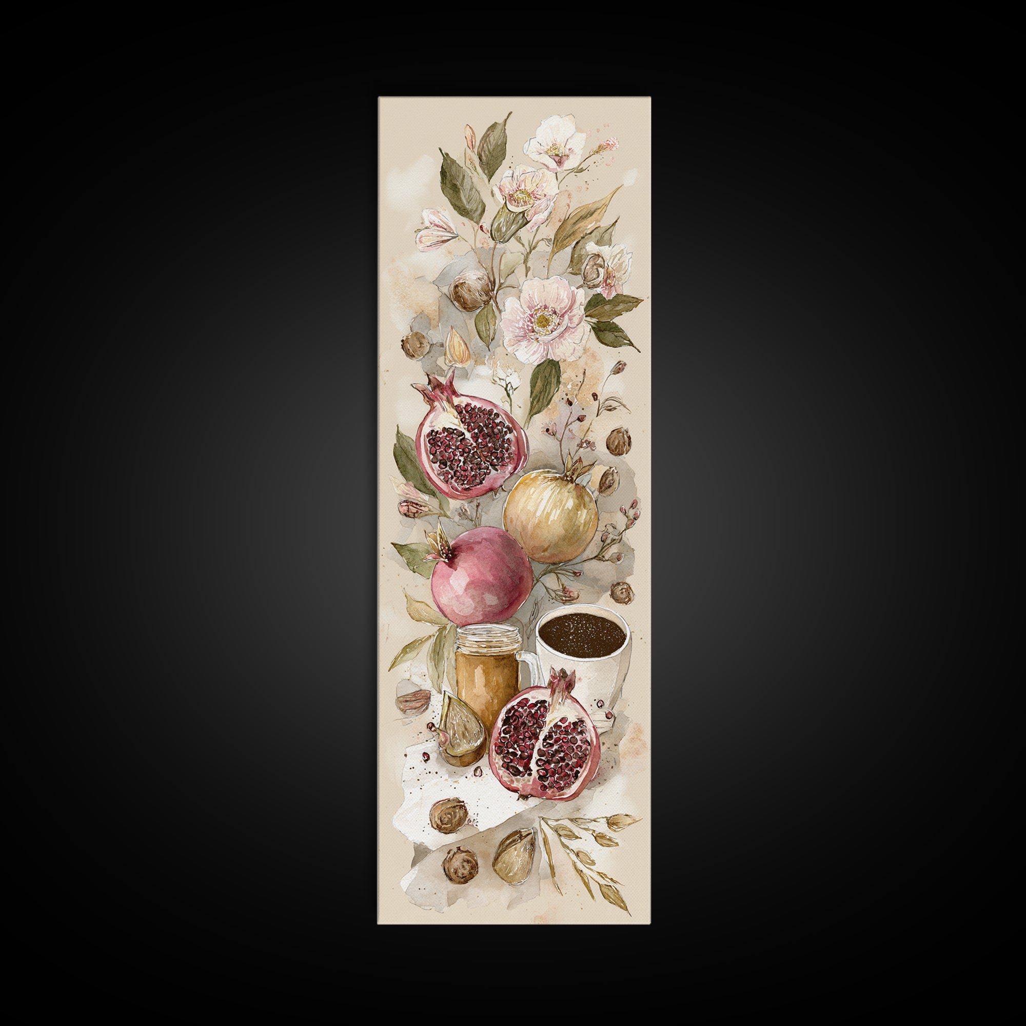 Figs Pomegranates and Linen Composition Canvas Print, Kitchen Art, Modern Art, Kitchen Decor, Abstract Art, Kitchen, KIT-1x3-10