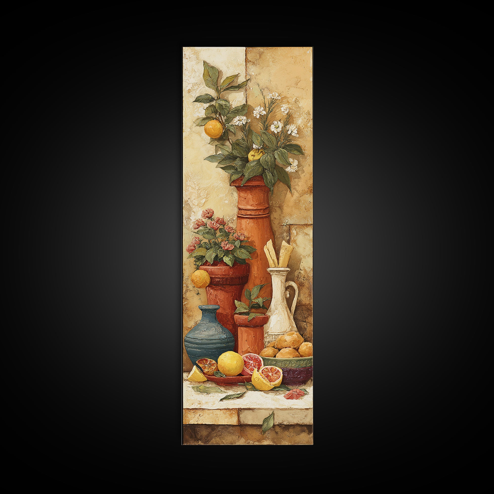 Fresh Herbs in Terracotta Pots Canvas Print, Kitchen Art, Statement Artwork, Kitchen Decor, Fine Art, Kitchen, Wall Decor, KIT-1x3-13