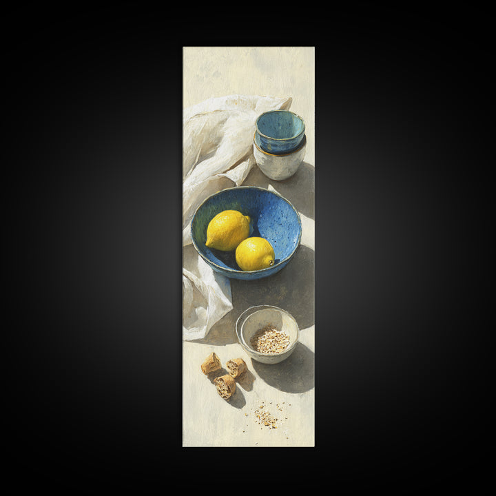 Lemons and Blue Ceramic Bowl Still Life Canvas Print, Kitchen Art, Kitchen Print, Kitchen Decor, Fine Art, Kitchen, Art Print, KIT-1x3-14