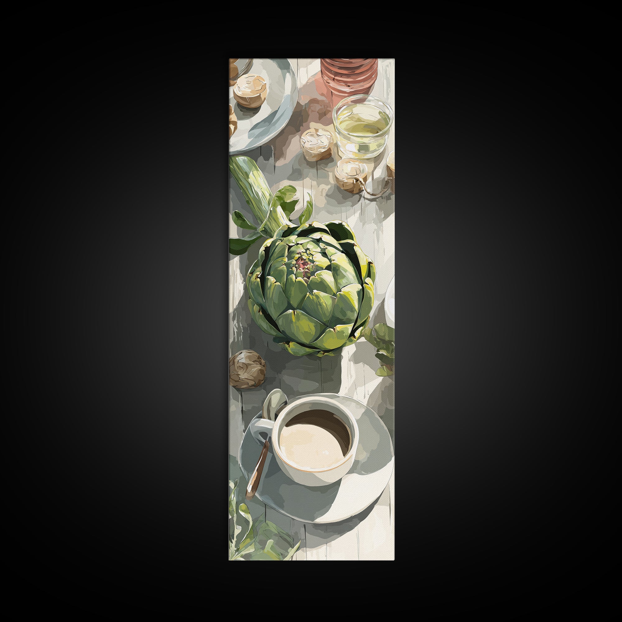 Artichoke Closeup in Painterly Green Tones Canvas Print, Kitchen Art, Textured Painting, Kitchen Decor, Fine Art, Kitchen, KIT-1x3-32