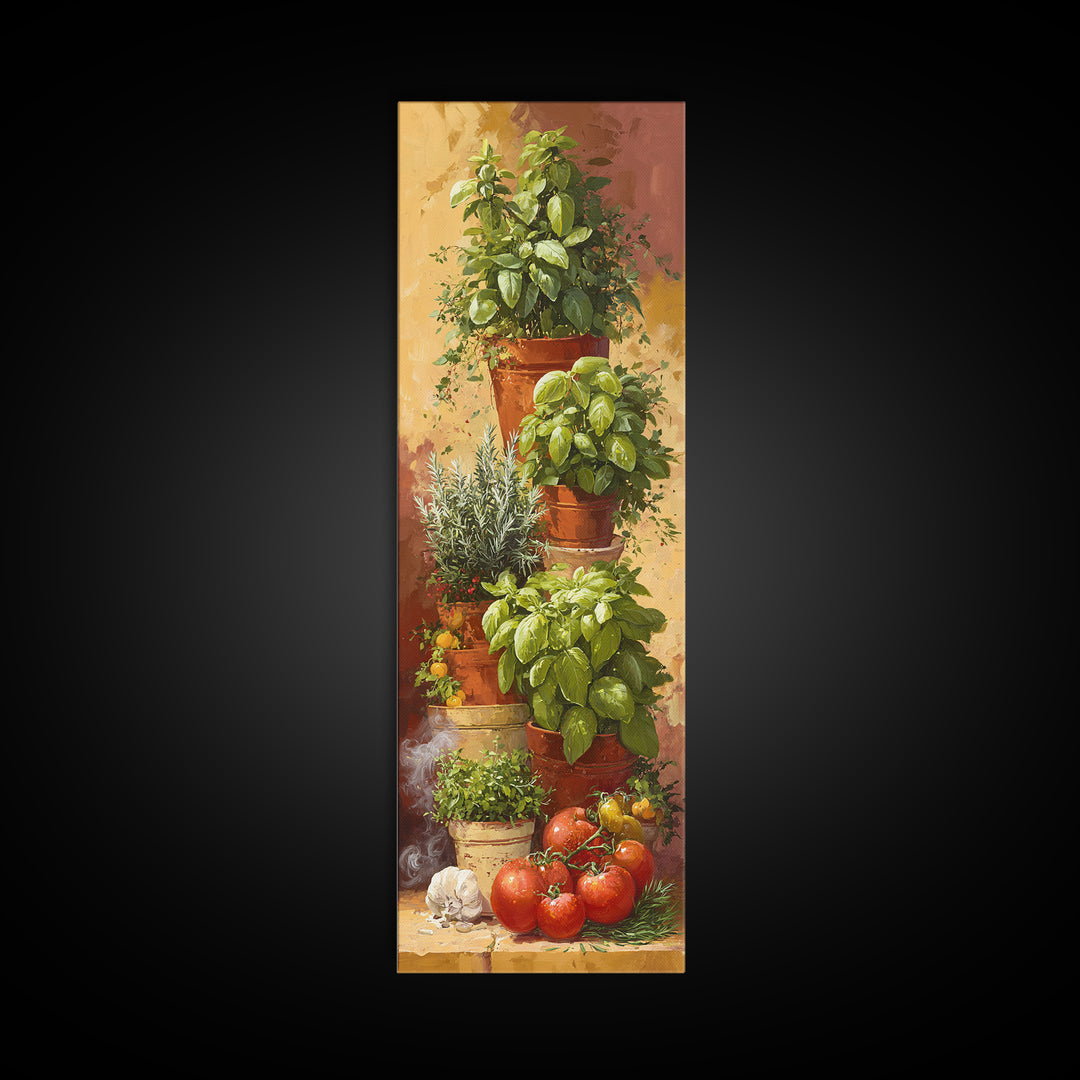 Fresh Herbs in Terracotta Pots Canvas Print, Kitchen Art, Statement Artwork, Kitchen Decor, Fine Art, Kitchen, Wall Decor, KIT-1x3-37