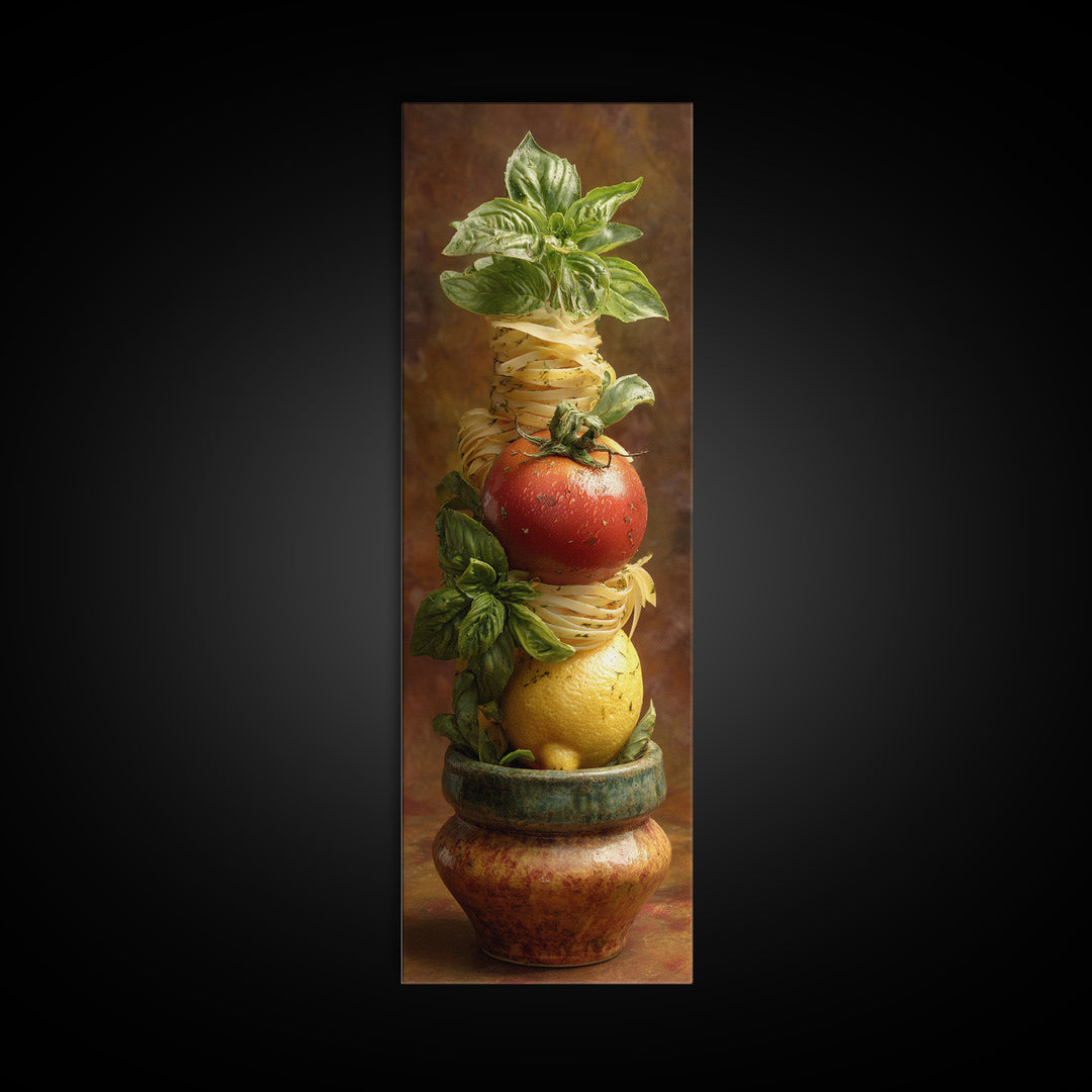 Pasta Lemons and Basil Mediterranean Still Life Canvas Print, Kitchen Art, Coffee Wall Art, Kitchen Decor, Fine Art, Kitchen, KIT-1x3-5