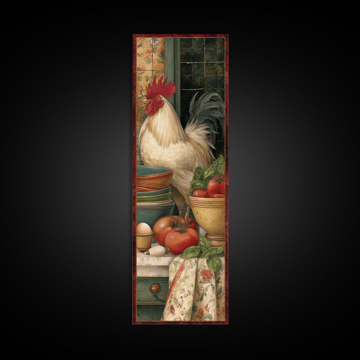 Rooster Portrait for Country Kitchen Charm Framed Canvas Print, Kitchen Art, Home Decor, Kitchen Decor, Oil Painting, Kitchen, KIT-1x3-52