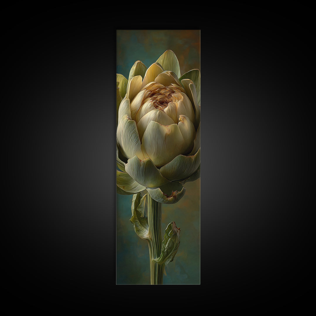Artichoke Closeup in Painterly Green Tones Canvas Print, Kitchen Art, Digital Art, Kitchen Decor, Kitchen, Minimalist Wall Art, KIT-1x3-56