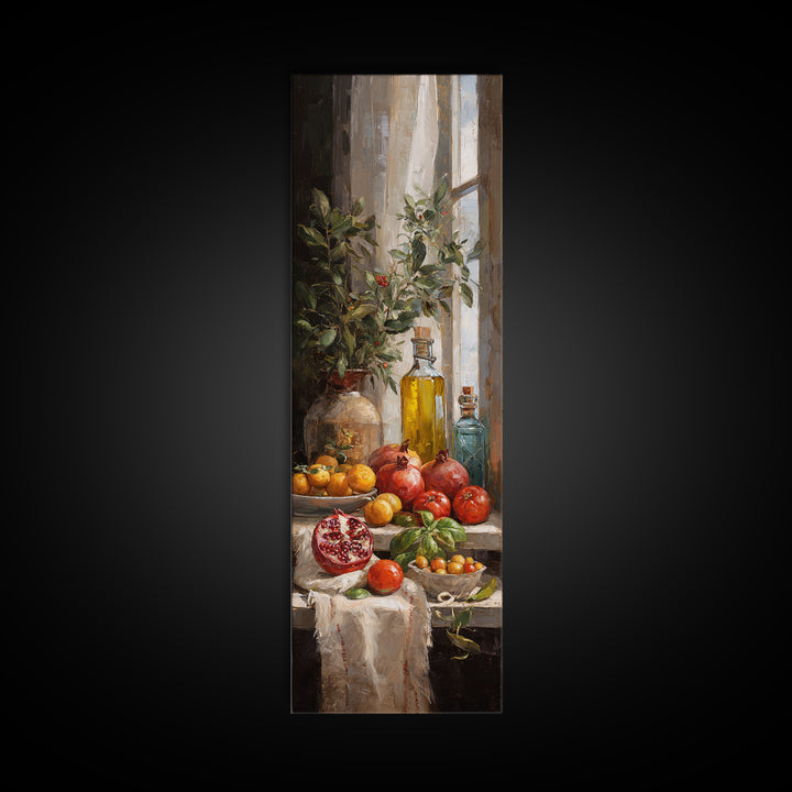 Figs Pomegranates and Linen Composition Framed Canvas Print, Kitchen Art, Dining Room Wall Art, Kitchen Decor, Abstract Art, KIT-1x3-58
