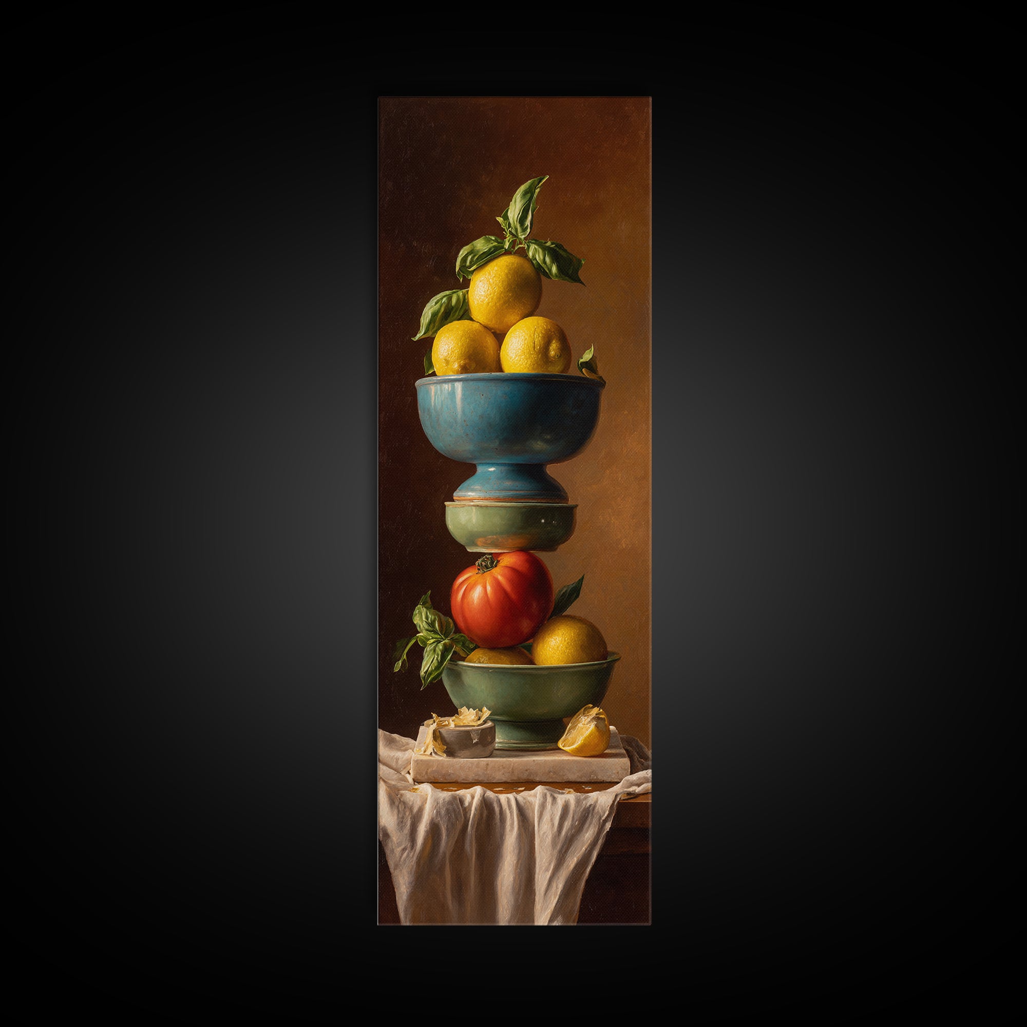 Lemons and Blue Ceramic Bowl Still Life Framed Canvas Print, Kitchen Art, Neutral Decor, Kitchen Decor, Fine Art, Kitchen, KIT-1x3-62