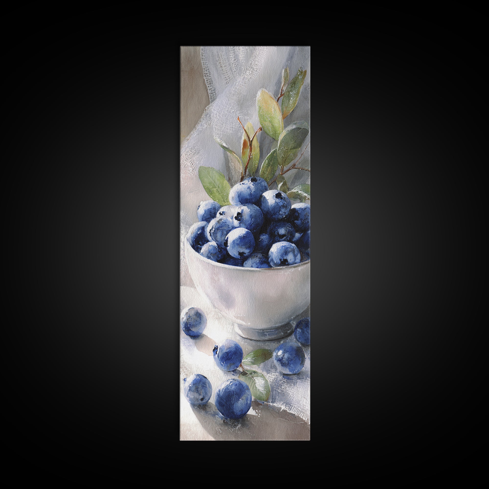 Blueberries in a White Bowl Canvas Print, Kitchen Art, Contemporary Art, Kitchen Decor, Fine Art, Kitchen, Kitchen Wall Art, KIT-1x3-7