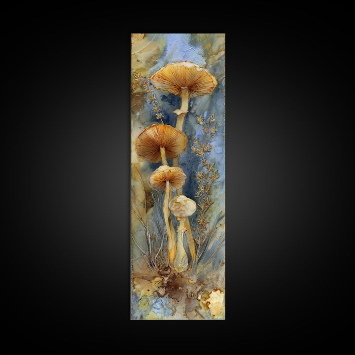 Mushrooms and Thyme Botanical Study Framed Canvas Print, Kitchen Art, Coffee Art, Kitchen Decor, Oil Painting, Kitchen, KIT-1x3-75