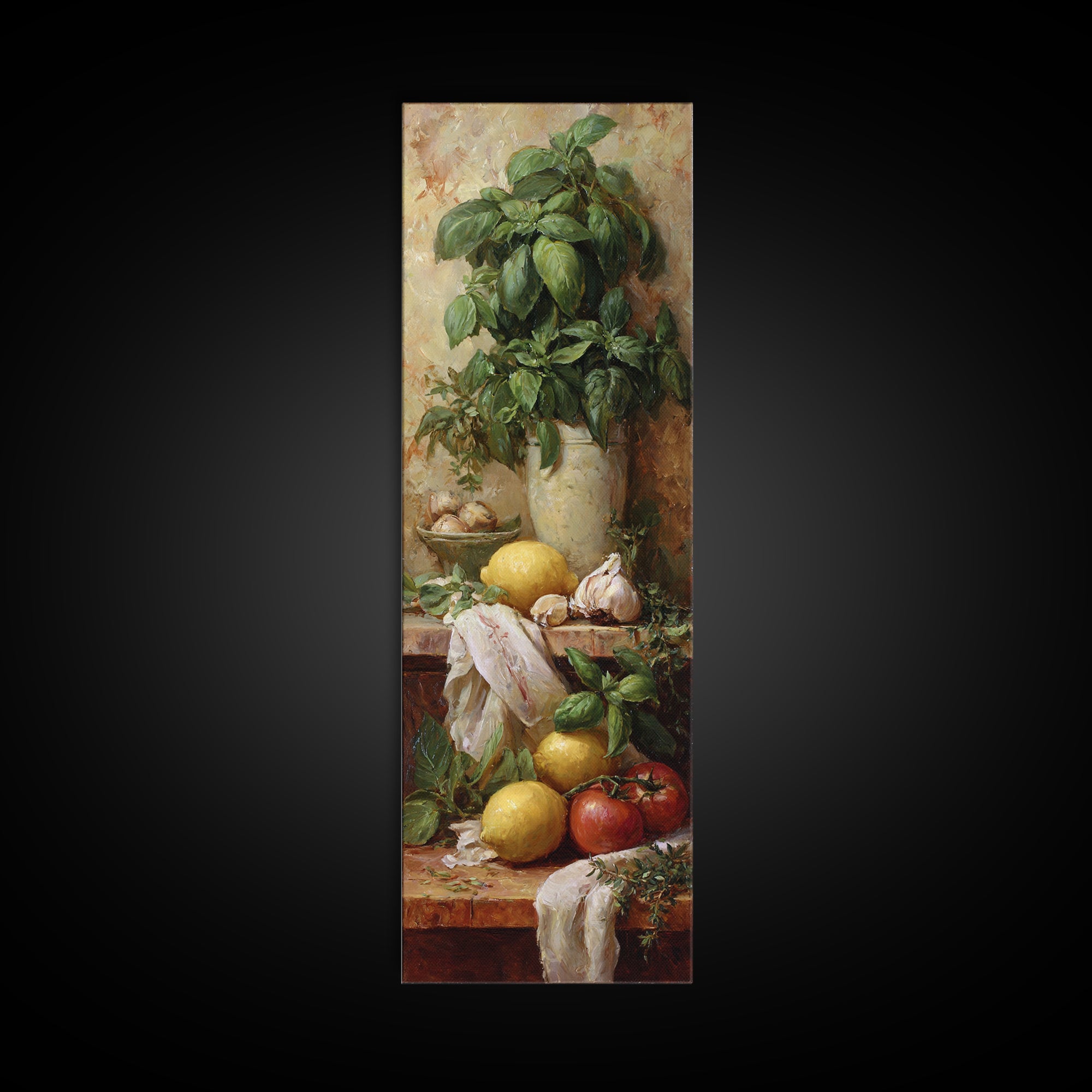 Pasta Lemons and Basil Mediterranean Still Life Canvas Print, Kitchen Art, Art Print, Kitchen Decor, Fine Art, Kitchen, KIT-1x3-77
