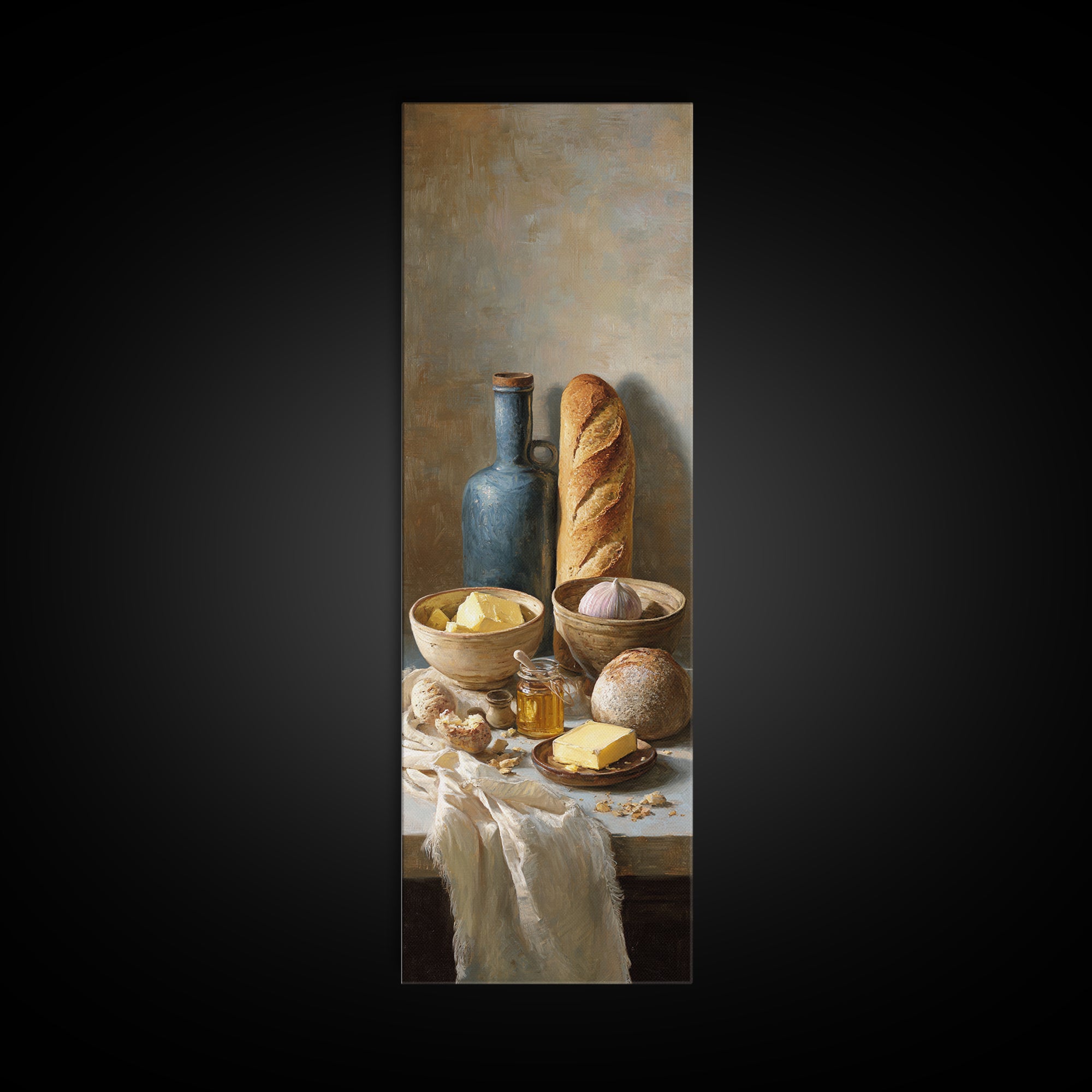Fresh Bread with Butter and Honey Canvas Print, Kitchen Art, Bar Cart Decor, Kitchen Decor, Fine Art, Kitchen, Minimalist Decor, KIT-1x3-78