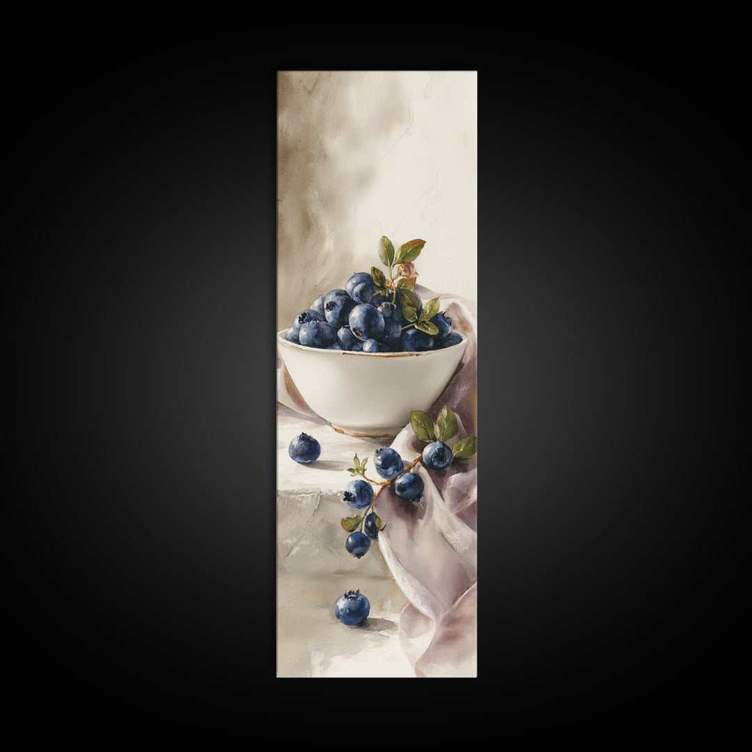 Blueberries in a White Bowl Framed Canvas Print, Kitchen Art, Kitchen Decor, Kitchen, Kitchen Art Print, Bar Cart Decor, KIT-1x3-79