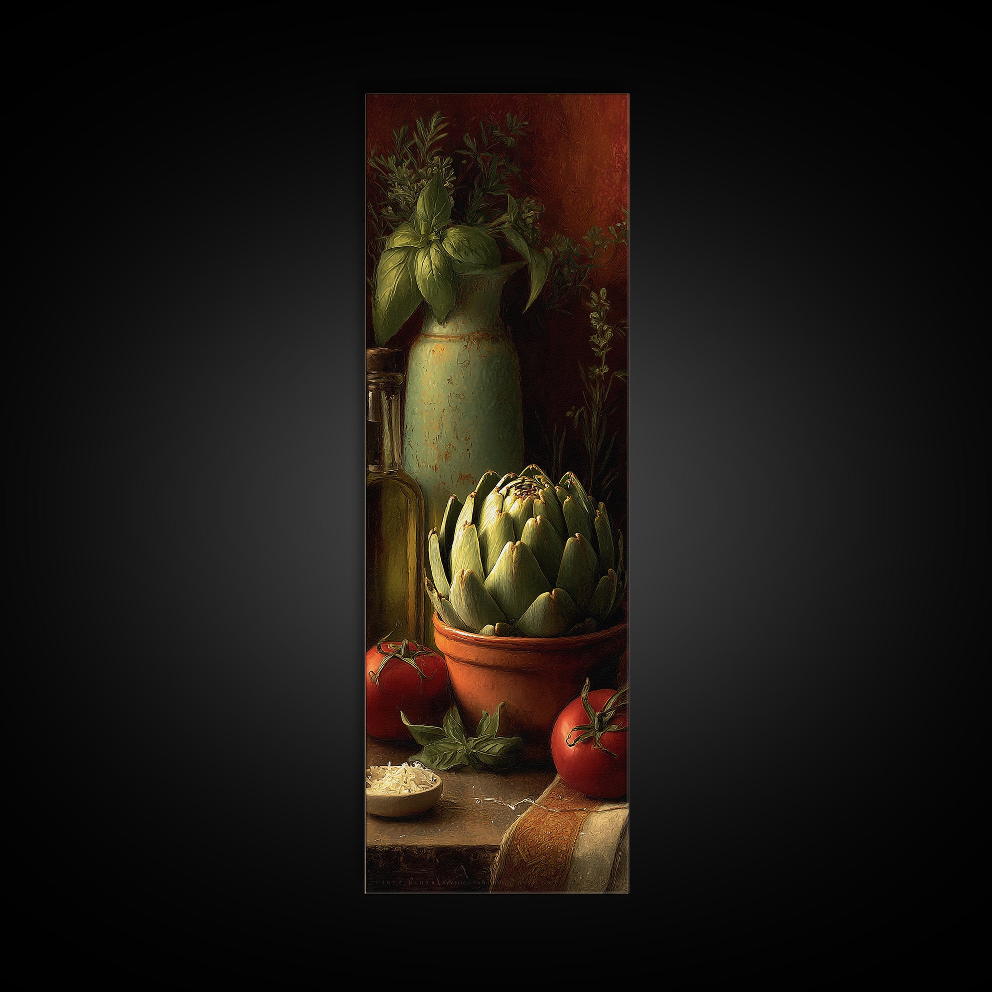 Artichoke Closeup in Painterly Green Tones Framed Canvas Print, Kitchen Art, Digital Print, Kitchen Decor, Fine Art, Kitchen, KIT-1x3-80