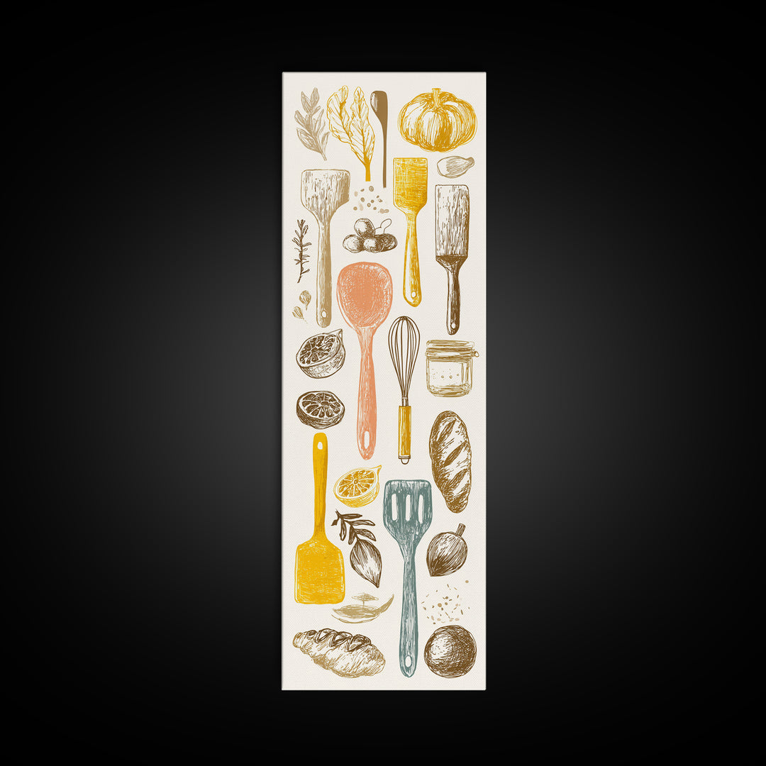 Kitchen Utensil Silhouettes Canvas Print, Kitchen Art, Kitchen Wall Art, Kitchen Decor, Abstract Art, Kitchen, KIT-1x3-81