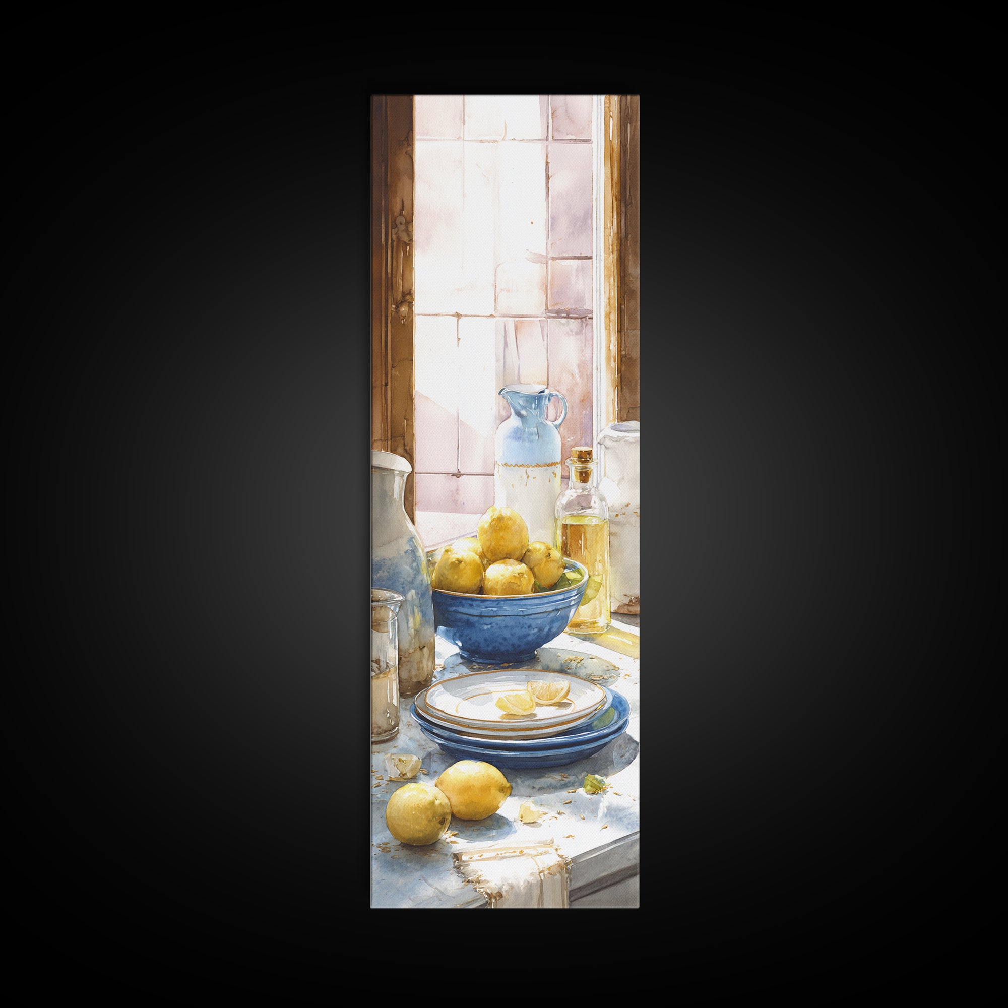 Lemons and Blue Ceramic Bowl Still Life Canvas Print, Kitchen Art, Luxury Decor, Kitchen Decor, Fine Art, Kitchen, Art Prints, KIT-1x3-86