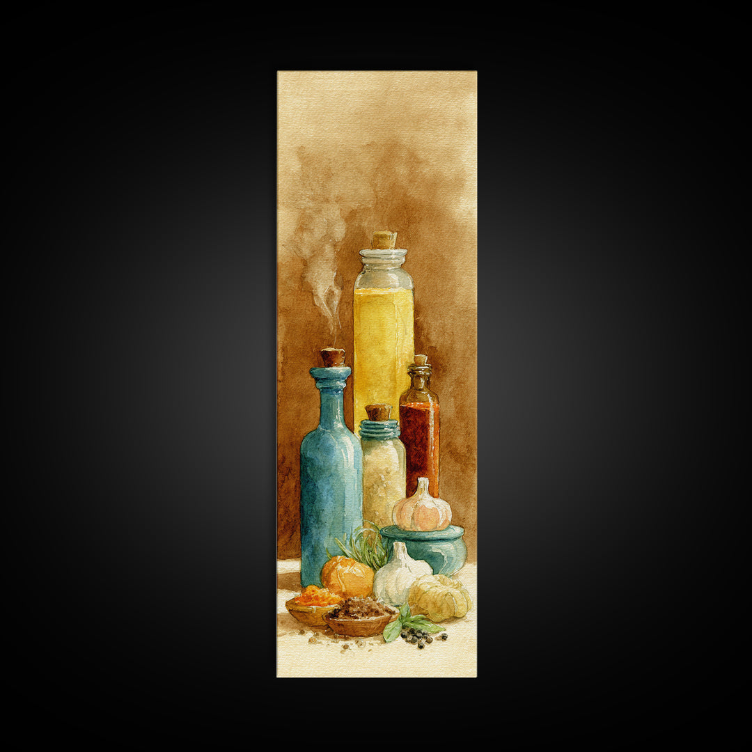Watercolor Spice Jars Without Readable Labels Canvas Print, Kitchen Art, Coffee Print, Kitchen Decor, Oil Painting, Kitchen, KIT-1x3-97
