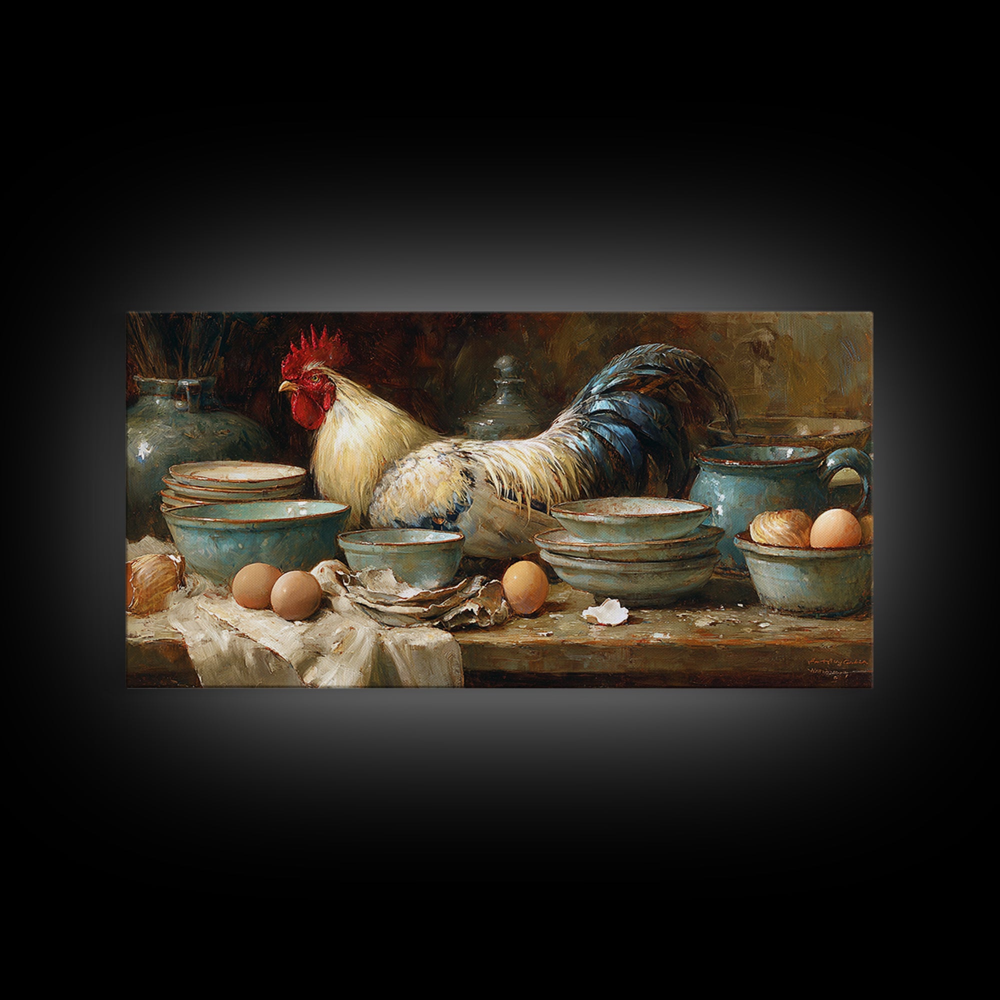 Rooster Portrait for Country Kitchen Charm Framed Canvas Print, Kitchen Art, Art Print, Kitchen Decor, Oil Painting, Kitchen, KIT-2x1-12